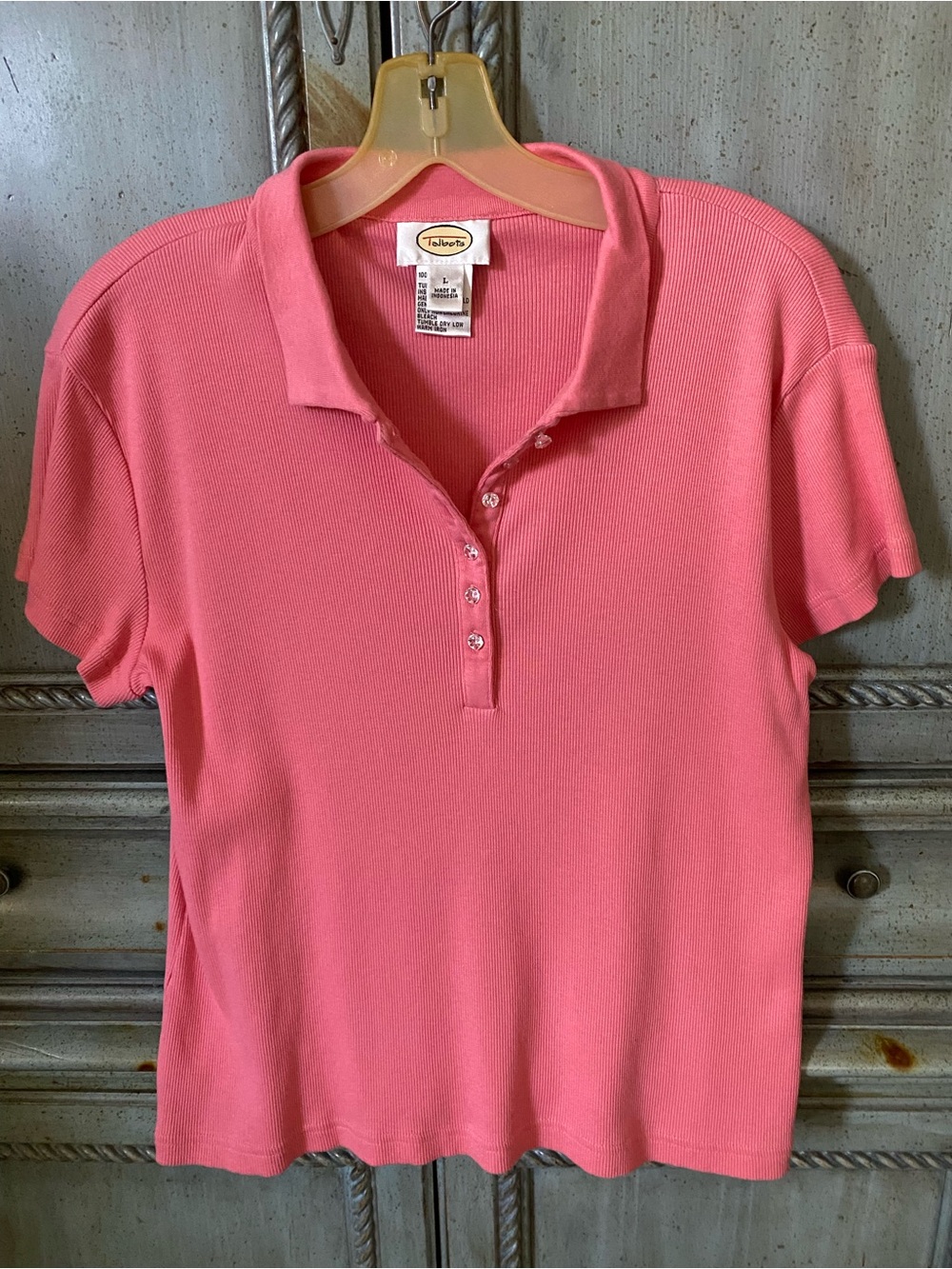 Talbots Pink Short Sleeve Polo Button-Front Top